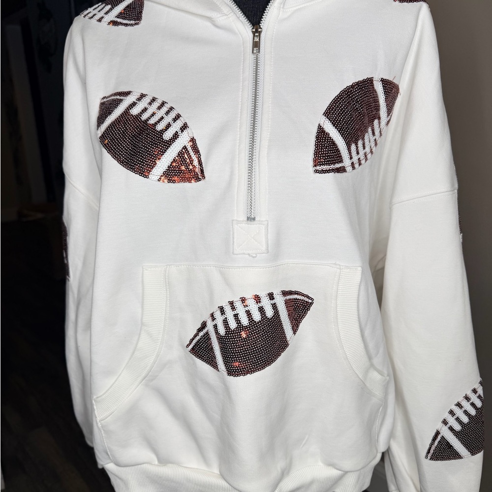 White Hoodie with Sequin Football Design